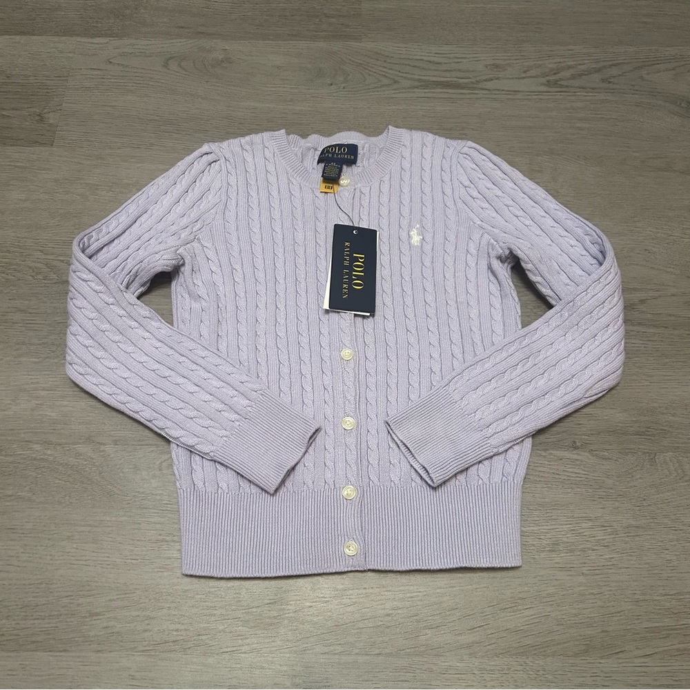 Polo by Ralph Lauren Girls Light Purple Cable Knit Cardigan Size 5
